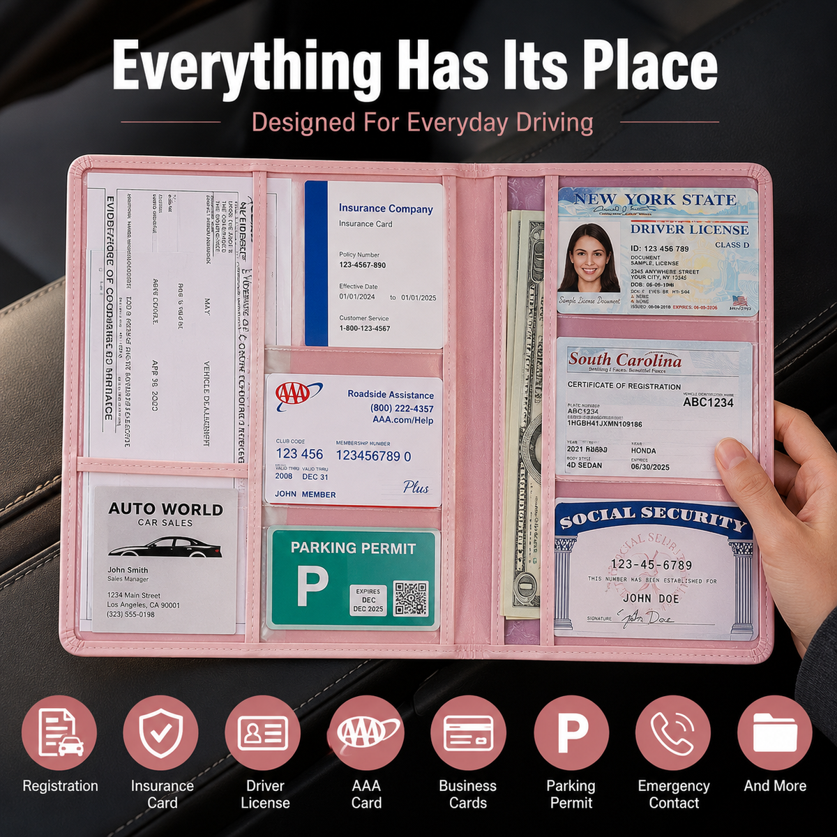 π Car Registration & Insurance Document Holder | Premium PU Leather Organizer