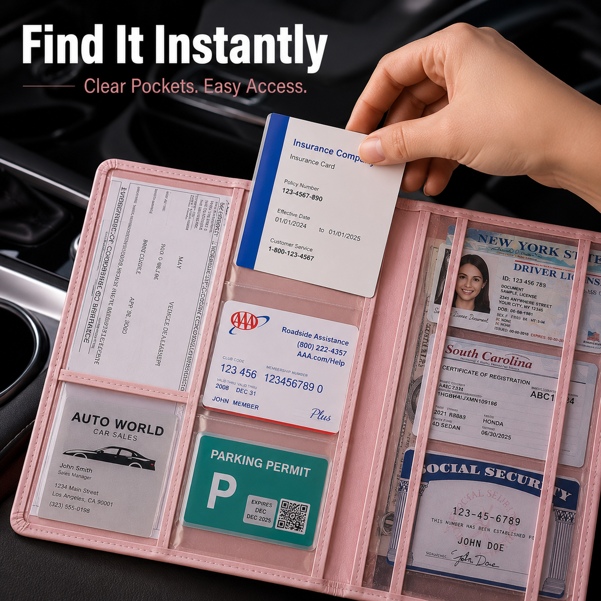 π Car Registration & Insurance Document Holder | Premium PU Leather Organizer