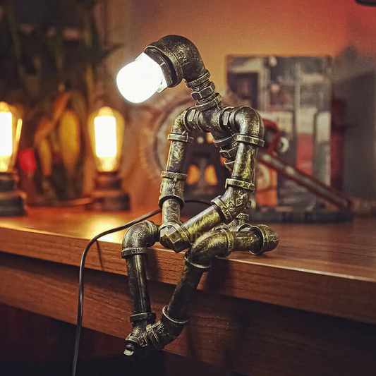 Industrial Sculpture Duo Table Lamp, Vintage Steampunk Night Light
