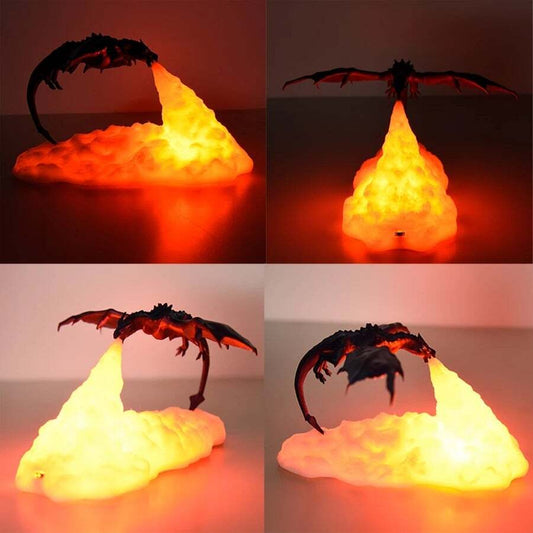 Magical 3D Printed Dragon Lamp, Fantasy Sculpture LED Mood Light