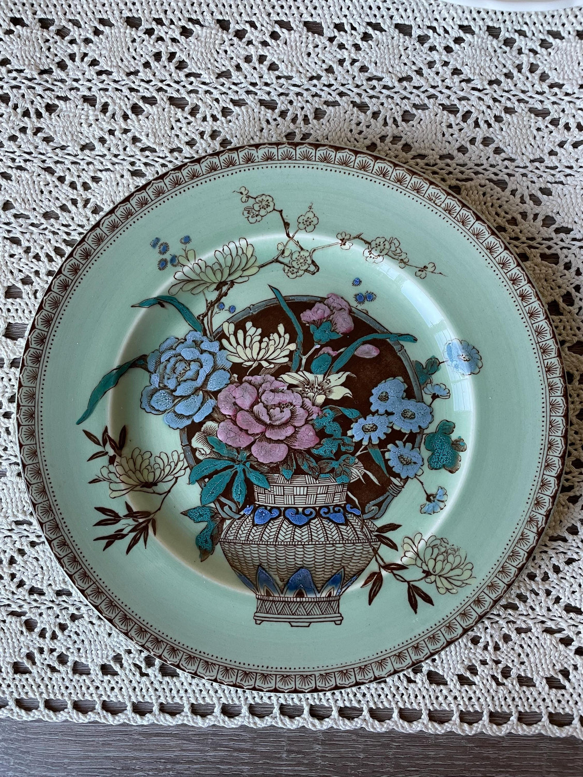 Vintage Clarice Cliff Newport Pottery 8" Plate | Chintz Floral & Urn Motif, Celadon Green Art Deco Tableware