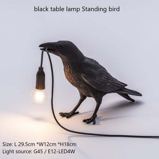 Gothic Raven Sculpture Table Lamp, Unique Bird Shape Decorative Mood Light