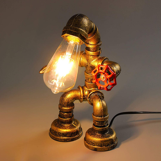 Industrial Sculpture Duo Table Lamp, Vintage Steampunk Night Light