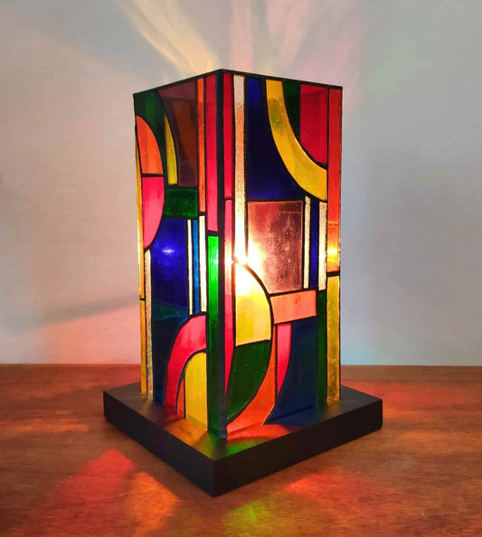 Artisan Mosaic Glass Abat-Jour Table Lamp, Handmade Boho Stained Glass Mood Lamp