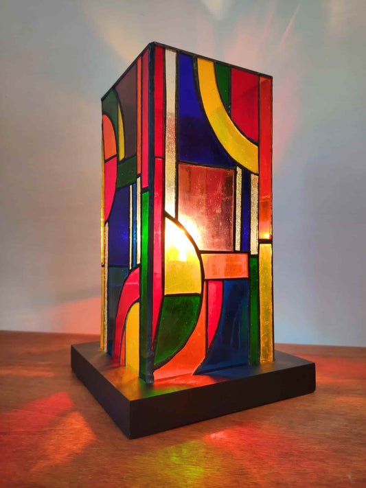 Artisan Mosaic Glass Abat-Jour Table Lamp, Handmade Boho Stained Glass Mood Lamp