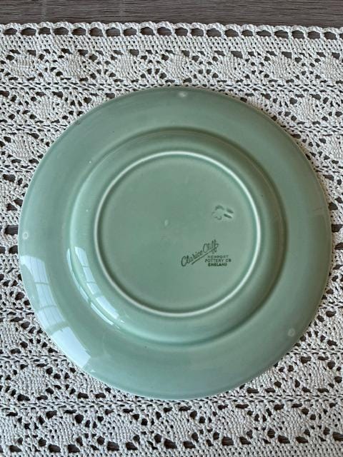 Vintage Clarice Cliff Newport Pottery 8" Plate | Chintz Floral & Urn Motif, Celadon Green Art Deco Tableware