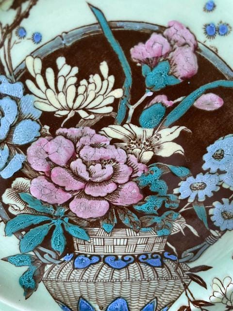 Vintage Clarice Cliff Newport Pottery 8" Plate | Chintz Floral & Urn Motif, Celadon Green Art Deco Tableware