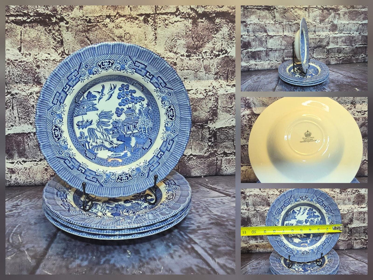 Vintage Set of 12 Dinnerware Blue Willow (Swirl Rim, England) by Royal Wessex