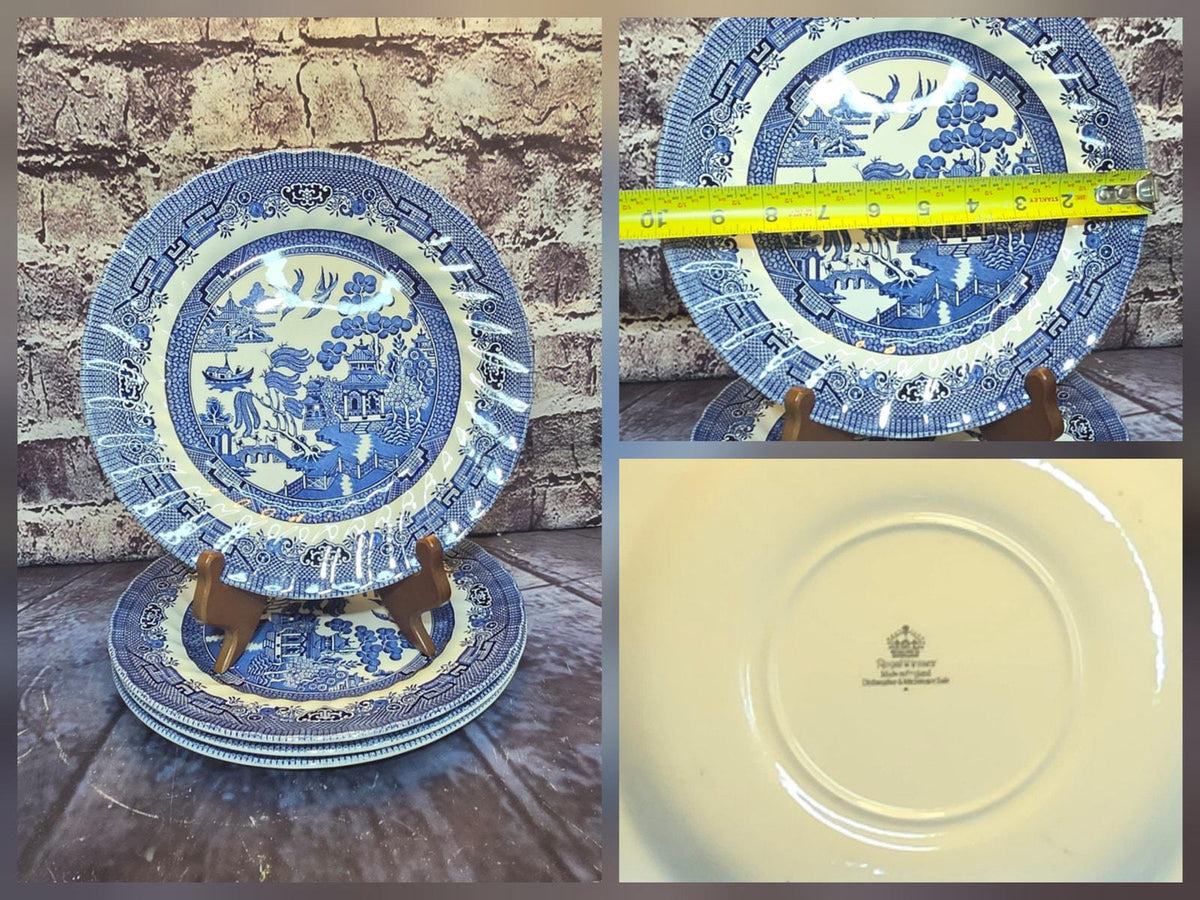 Vintage Set of 12 Dinnerware Blue Willow (Swirl Rim, England) by Royal Wessex